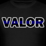 Design ~ Valor Thin Blue Line T w/Tacitus Quote on Left Sleeve