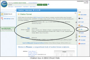 Citation generator in EBSCOhost Web