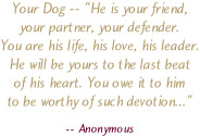 Your Dog -- He is your friend, your partner, your defender. You are ...