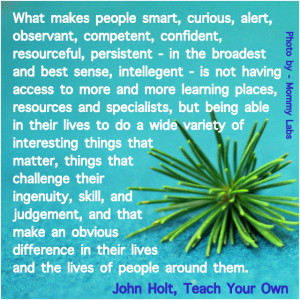 Quote John Holt, Teach Your Own, homeschooling, freedom to learn