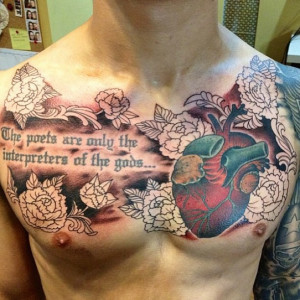 Artistic heart quote colorful chest tattoo uncategorized