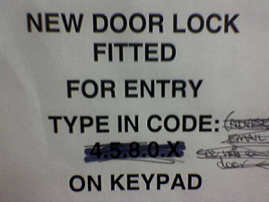 door lock sign fail - new door lock fitted for entry type in code 4.5 ...