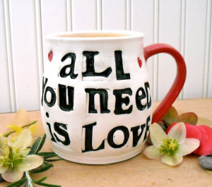 Large Mug - ALL You Need Is LOVE Beatles Quote & Heart of Gold Coffee ...