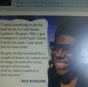 Quote about Adam Lambert from Nile Rodgers