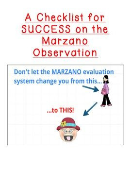 Marzano Observation + Evaluation Success Checklists $$$$Classroom ...