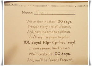 100th Day Poem For Kindergarten