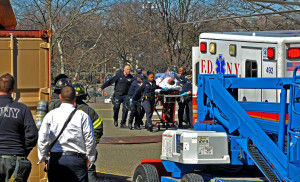 ... while responding to a high-rise fire Sunday afternoon in Coney Island