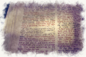Gospel: Grungy image of texts from John 8:11 to 15 in the bible ...