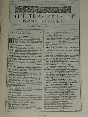 Facsimile of the first page of Romeo and Juliet from the First Folio ...