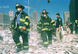 World trade Center, September 11, 2001. As New York City firefighters ...