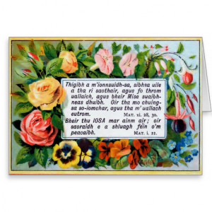 Antique floral Gaelic bible verses Cards