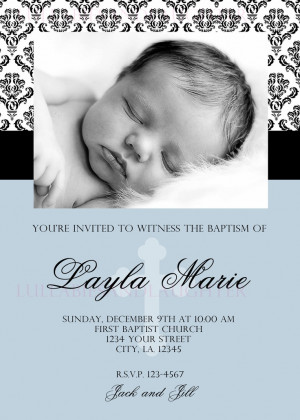 Baptism Girl or Boy Baby Shower Invitation Digital File 5x7 Damask Any ...