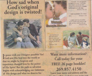 Michigan paper runs another anti-gay advertisement