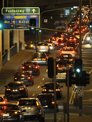 Heavy traffic in West Melbourne during the evening peak. Picture: Mike ...