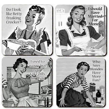 ... Coasters set of 4, 12, 16, 20 Rubber Retro 50's Housewife Funny Women