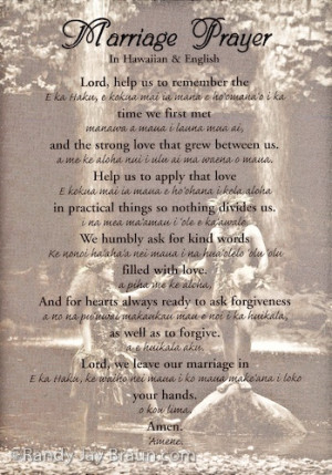 Marriage Prayer in Hawaiian and English text over image entitled 