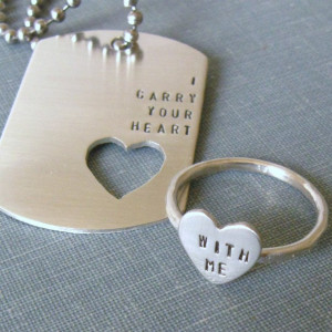 Carry Your Heart dog tag and ring set. Cute for military couples. # ...