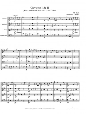 ... download. BWV 1068, 3rd mvt: 2 Gavottes: String Quartet by Bach