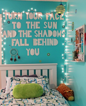 ... room #teenage room #wall quote #bedroom quote #quote #lights #diy