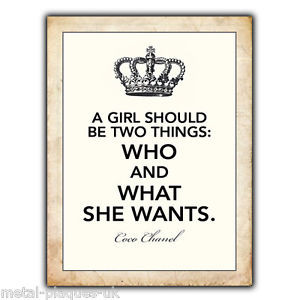 METAL-SIGN-WALL-PLAQUE-A-GIRL-SHOULD-BE-TWO-THINGS-Coco-Chanel-Quote ...