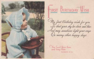 Vintage BIRTHDAY POSTCARD c1951 First Birthday Wish Girl Bible Quote