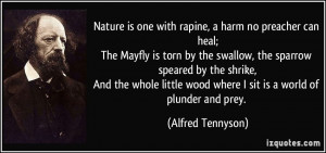 ... wood where I sit is a world of plunder and prey. - Alfred Tennyson