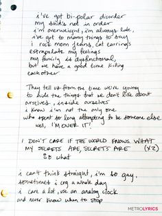 Mary Lambert's handwritten lyrics to #Secrets More