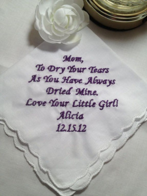 personalized Mother of the Bride handkerchief by Aprettystitch, $18.00