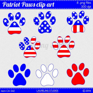 Patriotic Dog Clip Art Digital paw print clipart,