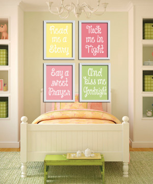 Cute Yellow Pink Green Kiss Me Goodnight Quote Crib NURSERY Song Print ...