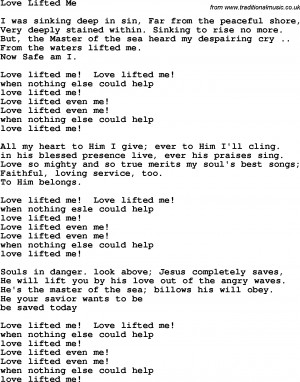 Country, Southern and Bluegrass Gospel Song Love Lifted Me lyrics
