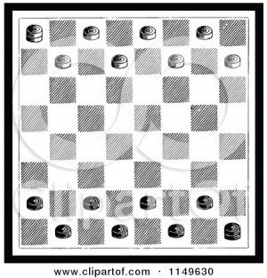 1149630 Clipart Of A Retro Vintage Black And White Checkers Game Board