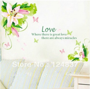 60cm*90cml Lily flower Wall Stickers quotes sticker butterflies ...