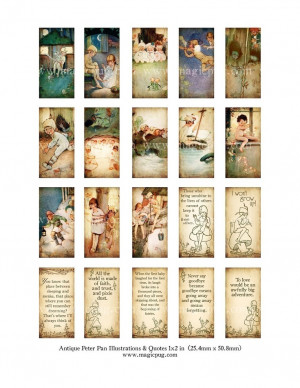 Antique Peter Pan quotes domino digital collage sheet 1x2 in 25mm x ...
