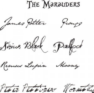 The Marauders' Signatures. Lupin's got some good handwriting!