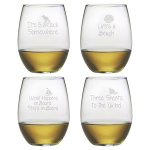 Coastal Sayings Stemless Wine Glass (Set of 4)