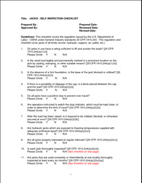 Jack Inspection Checklist...