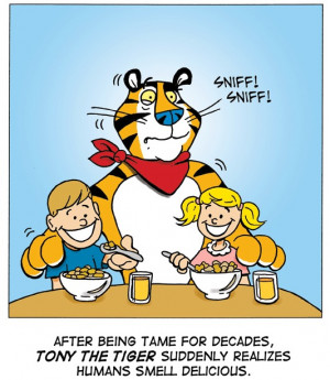 Funny Cartoons: Tony the Tiger suddenly realizes humans smell ...