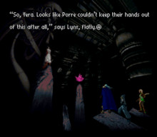 background of dark, ancient ruins, a pillar to the left, a man in ...