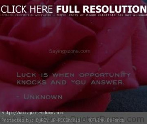 Quotes and Sayings Picture Luck is when opportunity knocks and you ...
