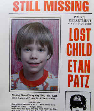spokesman Paul Browne holds up an original Etan Patz missing person ...