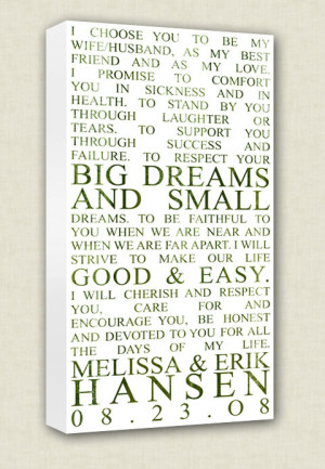 Wedding Vows Art Canvas Wall Quotes Art Keepsake Words, Vows,12x24