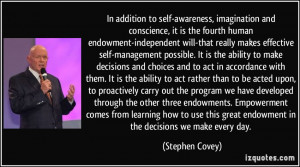 In addition to self-awareness, imagination and conscience, it is the ...