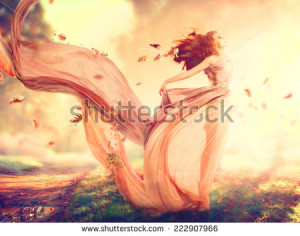 Beauty Autumn Woman, beautiful fantasy girl, fairy in blowing ...