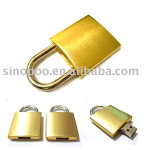 View Product Details: Brass color metal padlock usb flash drive