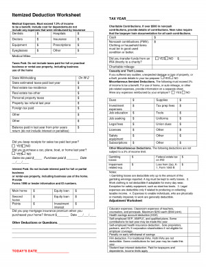 itemized deductions worksheet printable
