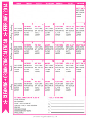Start Here. February 2014 FREE Cleaning + Organizing Calendar