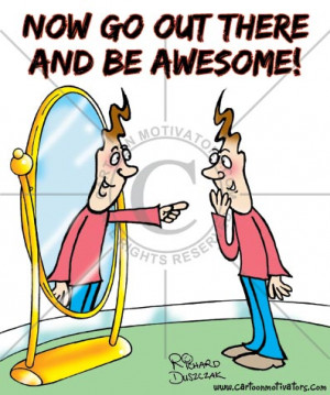 motivational cartoon - guy looking into a mirror and his reflection is ...