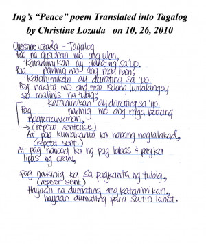41 Ing’s “Peace” poem translated into Tagalog by Christine ...