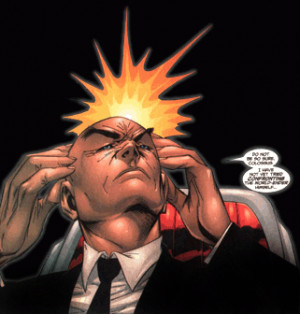 With his extraordinary mind, Xavier concentrates his psionic powers.
